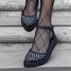 A9575L Black TUKskin™ Pointed Studded Sandal