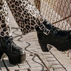 A9580L Black 2-Buckle Nosebleed Boot Women