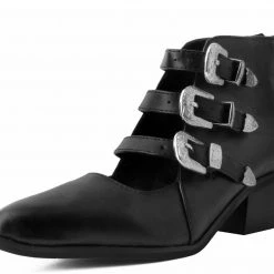 A9625L Black Western Buckle Block Heel