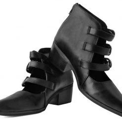 A9625L Black Western Buckle Block Heel