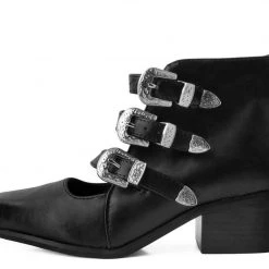 A9625L Black Western Buckle Block Heel
