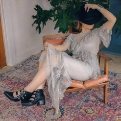 A9625L Black Western Buckle Block Heel