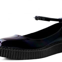 A9634L Women Black Hologram Pointed Ballet Creeper