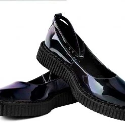 A9634L Women Black Hologram Pointed Ballet Creeper