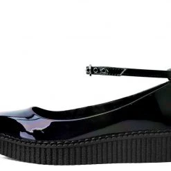 A9634L Women Black Hologram Pointed Ballet Creeper