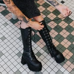 A9649L Distressed Knee-High Nosebleed Boot