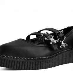 A9652L Black Skull Buckle Pointed Mary Jane Creeper