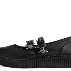 A9652L Black Skull Buckle Pointed Mary Jane Creeper