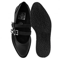 A9652L Black Skull Buckle Pointed Mary Jane Creeper