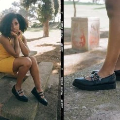 A9652L Black Skull Buckle Pointed Mary Jane Creeper