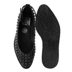 A9666L Women Black Spiked Pointed Ballet Ankle Strap Creeper