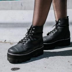 A9670 Black 7-Eye Dino Lug Sole Boot Women