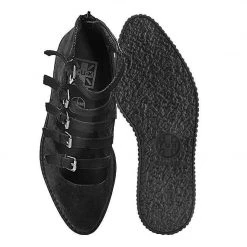 A9674L Black Faux Suede Multi-Strap Pointed Mary Jane Creeper Women