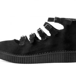A9674L Black Faux Suede Multi-Strap Pointed Mary Jane Creeper Women