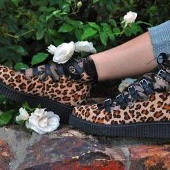 A9675L Leopard Faux Suede Multi-Strap Pointed Mary Jane Creeper