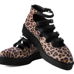 A9675L Leopard Faux Suede Multi-Strap Pointed Mary Jane Creeper