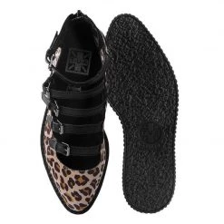 A9675L Leopard Faux Suede Multi-Strap Pointed Mary Jane Creeper
