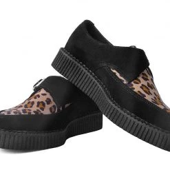A9676 Black Suede Leopard Monk Buckle Pointed Creeper