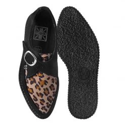 A9676 Black Suede Leopard Monk Buckle Pointed Creeper