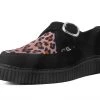 A9676 Black Suede Leopard Monk Buckle Pointed Creeper