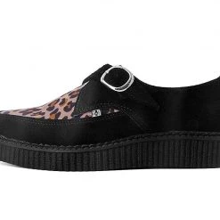 A9676 Black Suede Leopard Monk Buckle Pointed Creeper