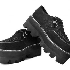 A9688 Black Suede D-Ring Dino Lug Creeper Women