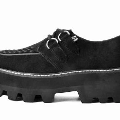 A9688 Black Suede D-Ring Dino Lug Creeper Women