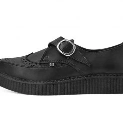A9702 Black TUKskin Wingtip Buckle Pointed Creeper