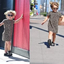 A9724B Black & Leopard 2-Ring VLK Creeper Toddler Sneaker