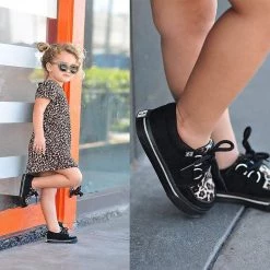 A9724B Black & Leopard 2-Ring VLK Creeper Toddler Sneaker