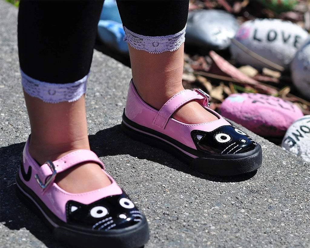 A9726B Black & Pink Kitty Mary Jane Toddler Sneaker