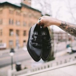 A9733L Women Black TUKskin™ Pointed 3-Strap Mary Jane