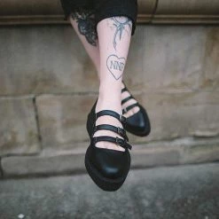 A9733L Women Black TUKskin™ Pointed 3-Strap Mary Jane