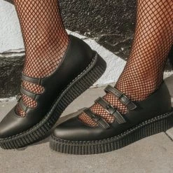 A9733L Women Black TUKskin™ Pointed 3-Strap Mary Jane