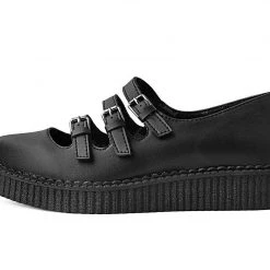 A9733L Women Black TUKskin™ Pointed 3-Strap Mary Jane