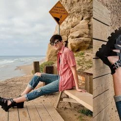 A9734 Black Patent Gladiator Dino Lug Sandal Women