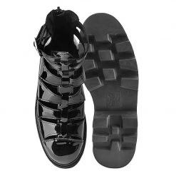 A9734 Black Patent Gladiator Dino Lug Sandal Women