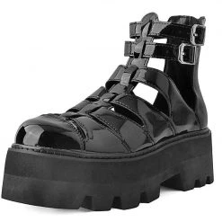 A9734 Black Patent Gladiator Dino Lug Sandal Women