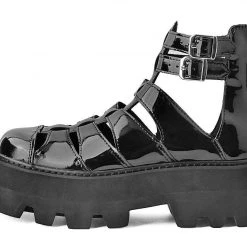 A9734 Black Patent Gladiator Dino Lug Sandal Women