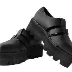 A9735 Black Big Buckle Pointed Dino Lug Sandal