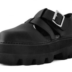 A9735 Black Big Buckle Pointed Dino Lug Sandal