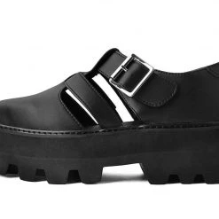 A9735 Black Big Buckle Pointed Dino Lug Sandal