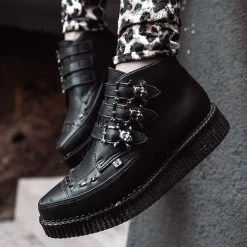 A9744 Black TUKskin™ 3-Buckle Skull Boot