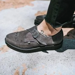 A9764 Charcoal Suede Buckle Pointed Creeper
