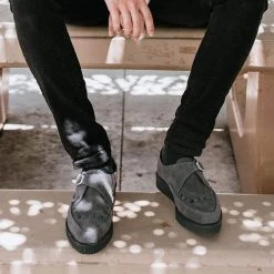 A9764 Charcoal Suede Buckle Pointed Creeper