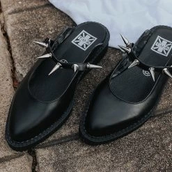 A9769L Black TUKskin™ Spike Strap Pointed Mule New Arrivals
