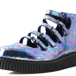 A9783L Chrome Oil Slick 5-Strap Pointed Mary Jane Creeper