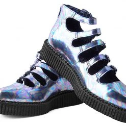 A9783L Chrome Oil Slick 5-Strap Pointed Mary Jane Creeper