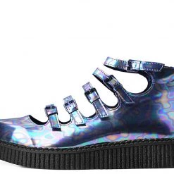 A9783L Chrome Oil Slick 5-Strap Pointed Mary Jane Creeper