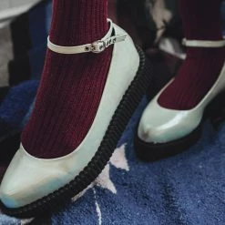 A9784L White Oil Slick Pointed Ballet Flat Creeper